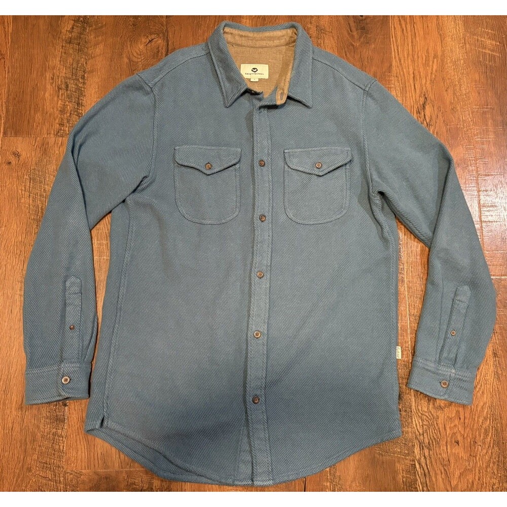 Fayettechill Orcas Button Up Blue Flannel Organic Cotton Shirt Mens Sz Large L